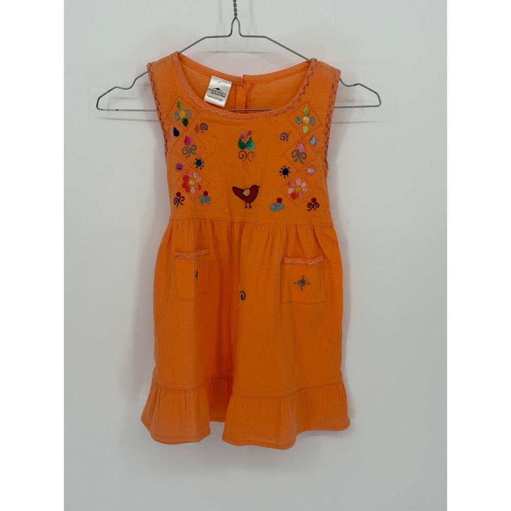 Indian Crafts by Runa Maki Girls Dress Embroidered Cotton Orange Size 4